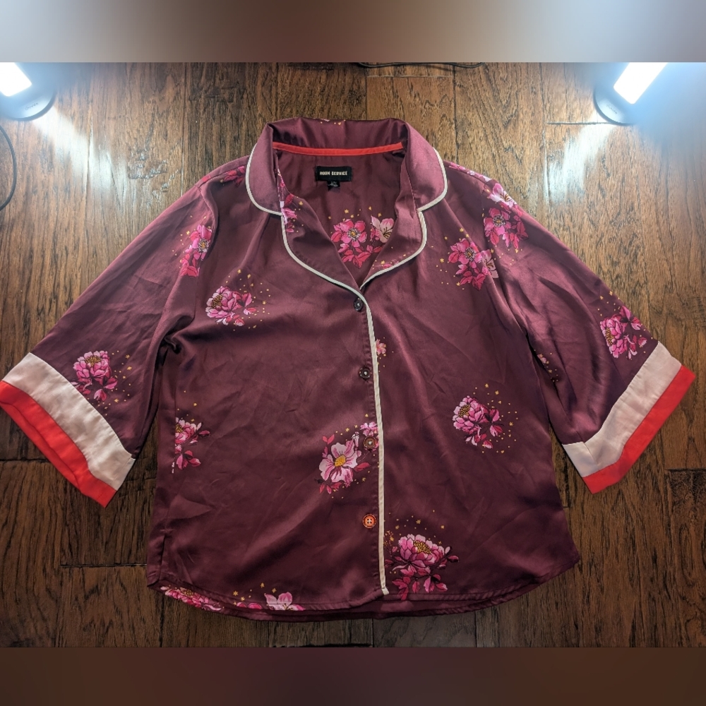 Room Service Floral Satin Pajama Top Size Medium